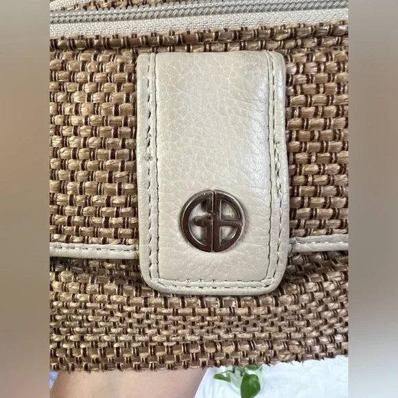 Giani Bernini Beige Leather Straw Crochet Wallet Wristlet Crossbody Mini Bag - Picture 6 of 16